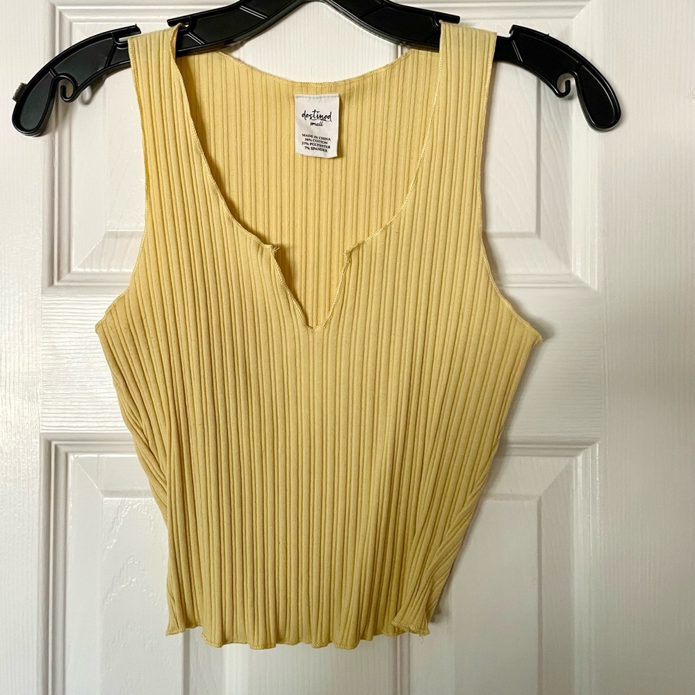 Destined Light Yellow Ribbed Cropped Tank Top - S